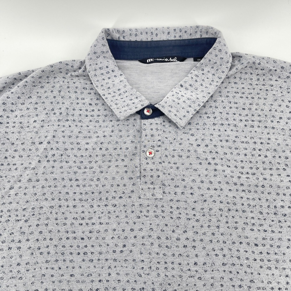 TravisMathew Polo Shirt Men XXL Gray Pattern Pima Cotton Blend Short Sleeve